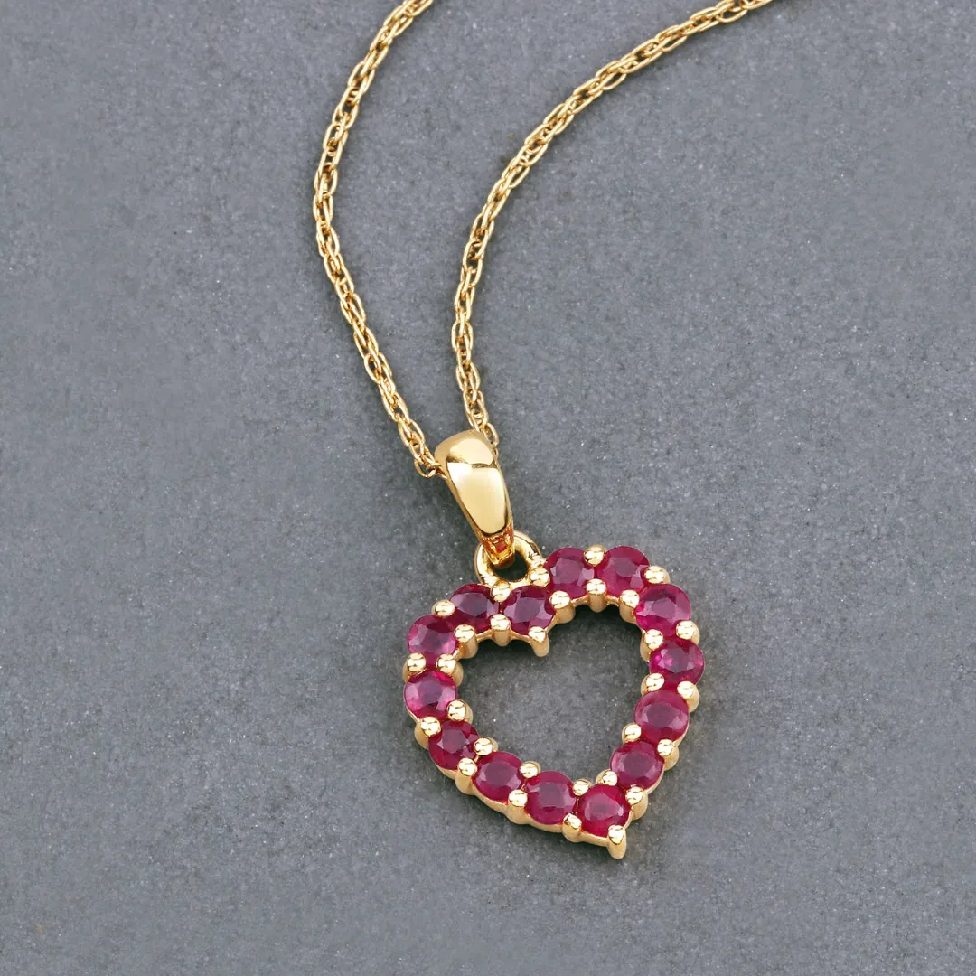 10K Yellow Gold Ruby Heart Necklace