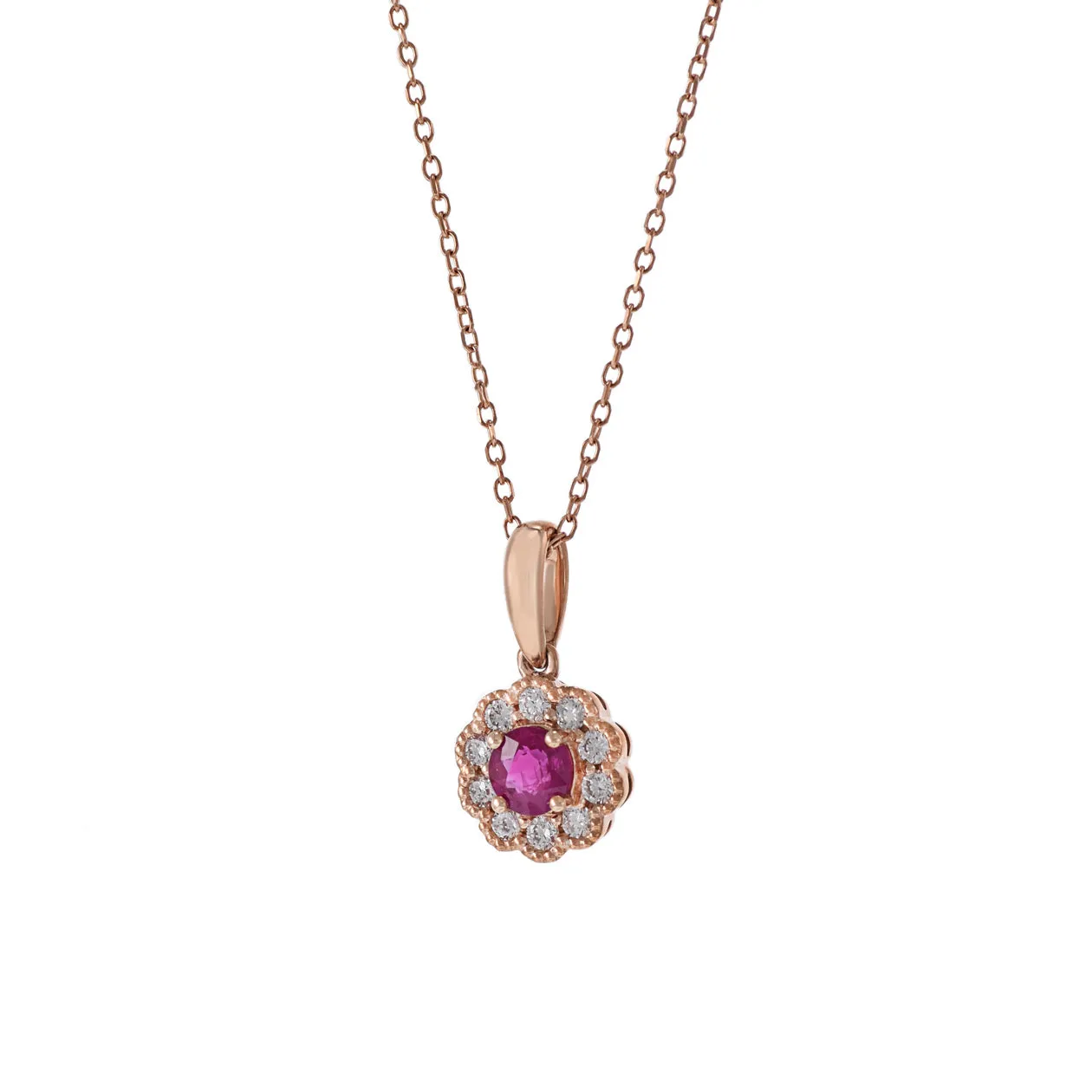 14KT Rose Gold Ruby And Diamond Necklace