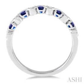 1/6 Ctw Round Cut Diamond and 1.80mm Sapphire Precious Waves Wedding Band in 14K White Gold