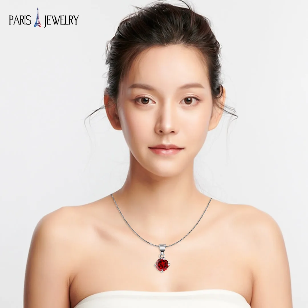 18K White Gold 4 Carat Created Ruby Round Stud Necklace Plated 18 inch