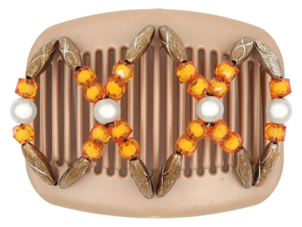African Butterfly Hair Comb - Dalena Brown Pearl 27