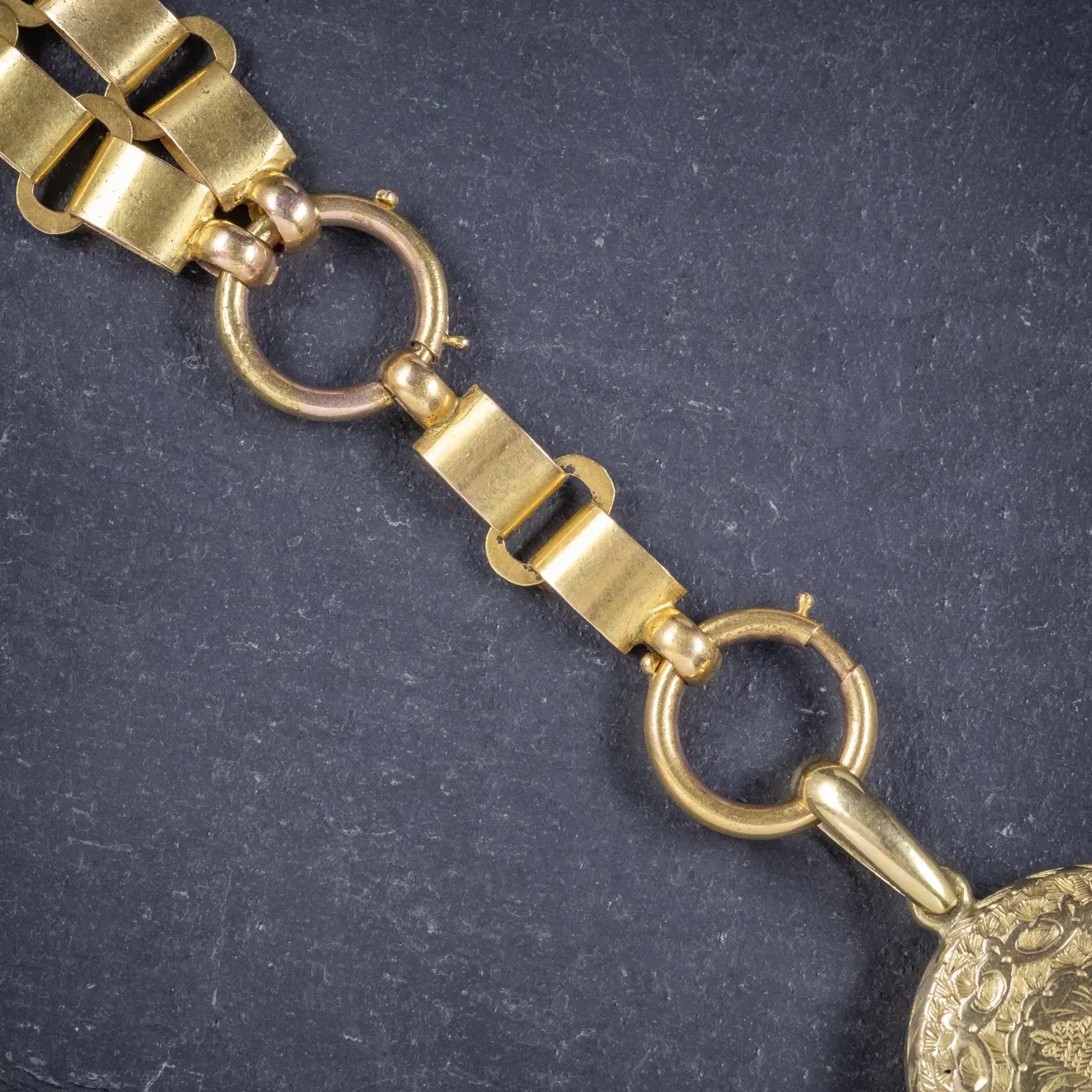 Antique Victorian Locket Collar Solid 15Ct Gold Necklace Circa 1900