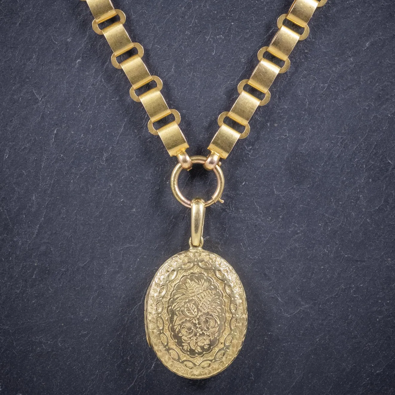 Antique Victorian Locket Collar Solid 15Ct Gold Necklace Circa 1900