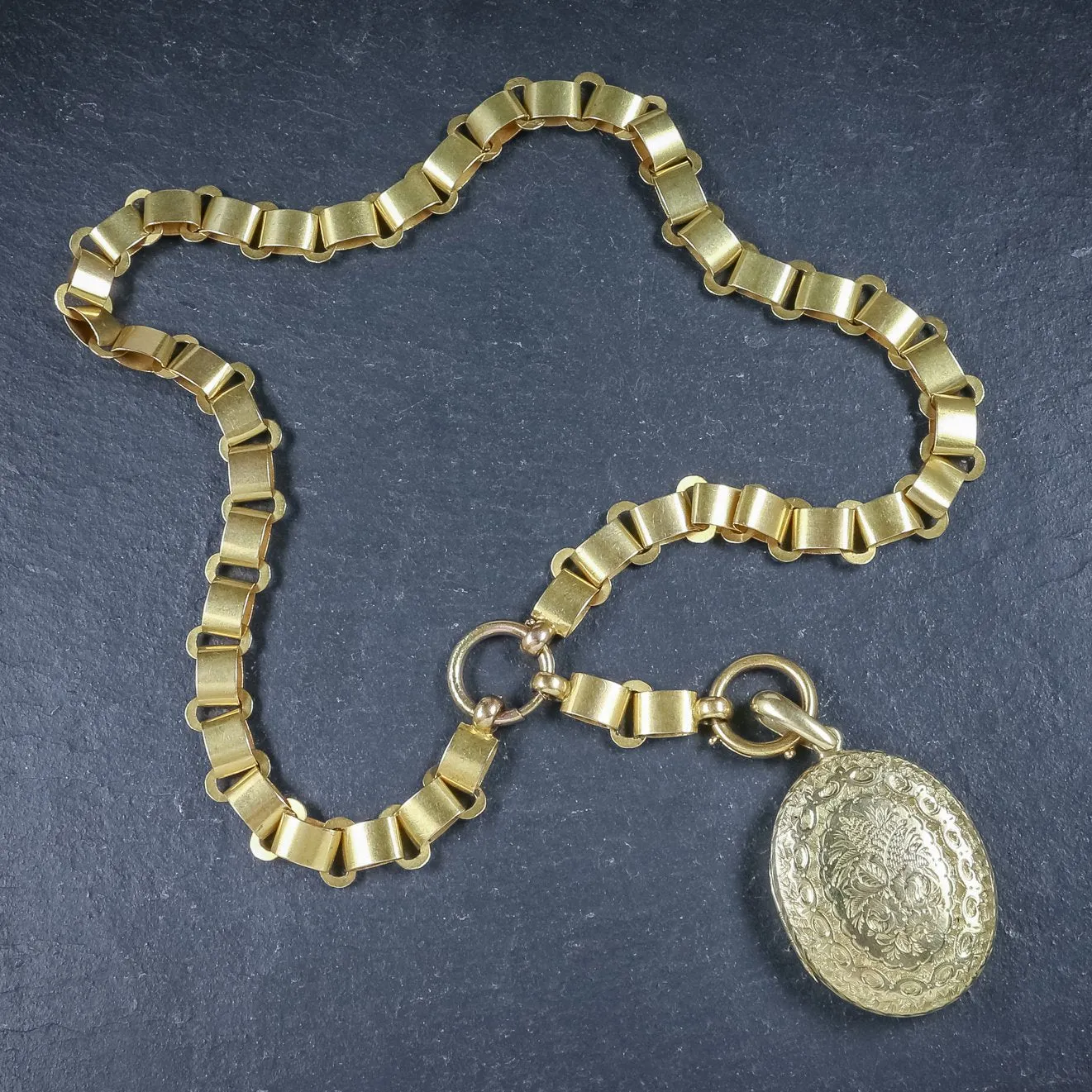 Antique Victorian Locket Collar Solid 15Ct Gold Necklace Circa 1900