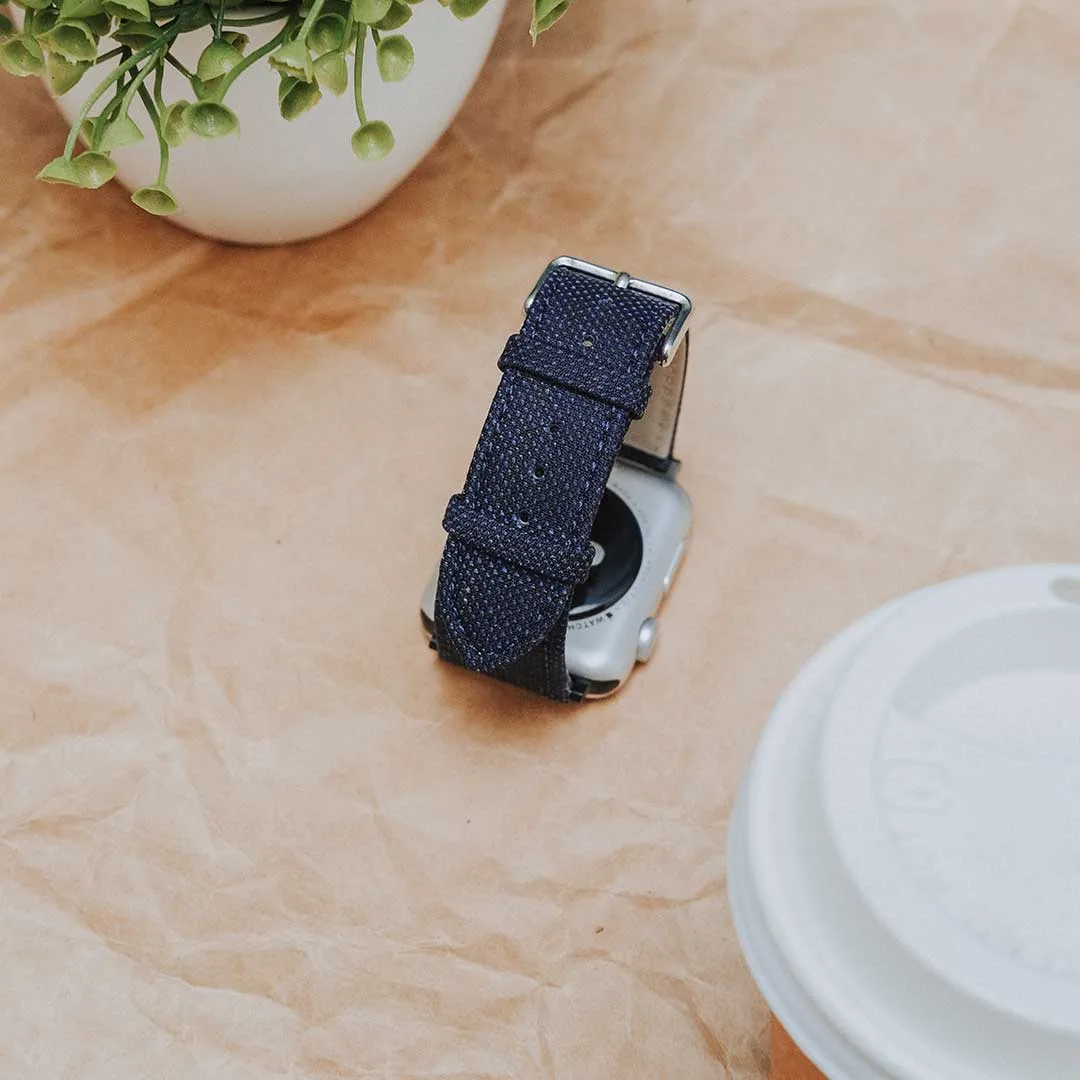 Apple Watch BLUE weave effect w GREEN/LIGHT BLUE WINDOWPANE