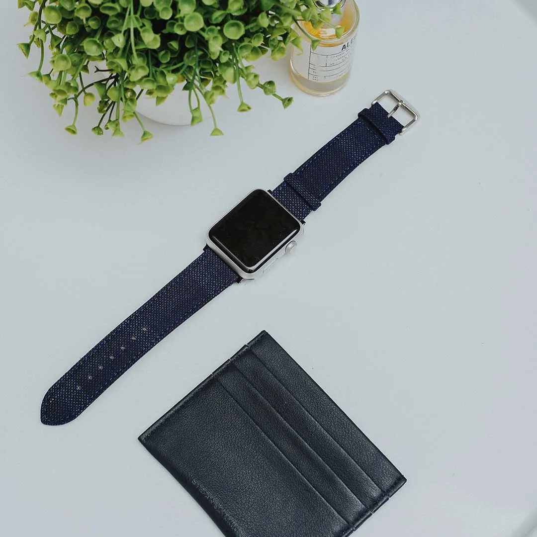 Apple Watch BLUE weave effect w GREEN/LIGHT BLUE WINDOWPANE
