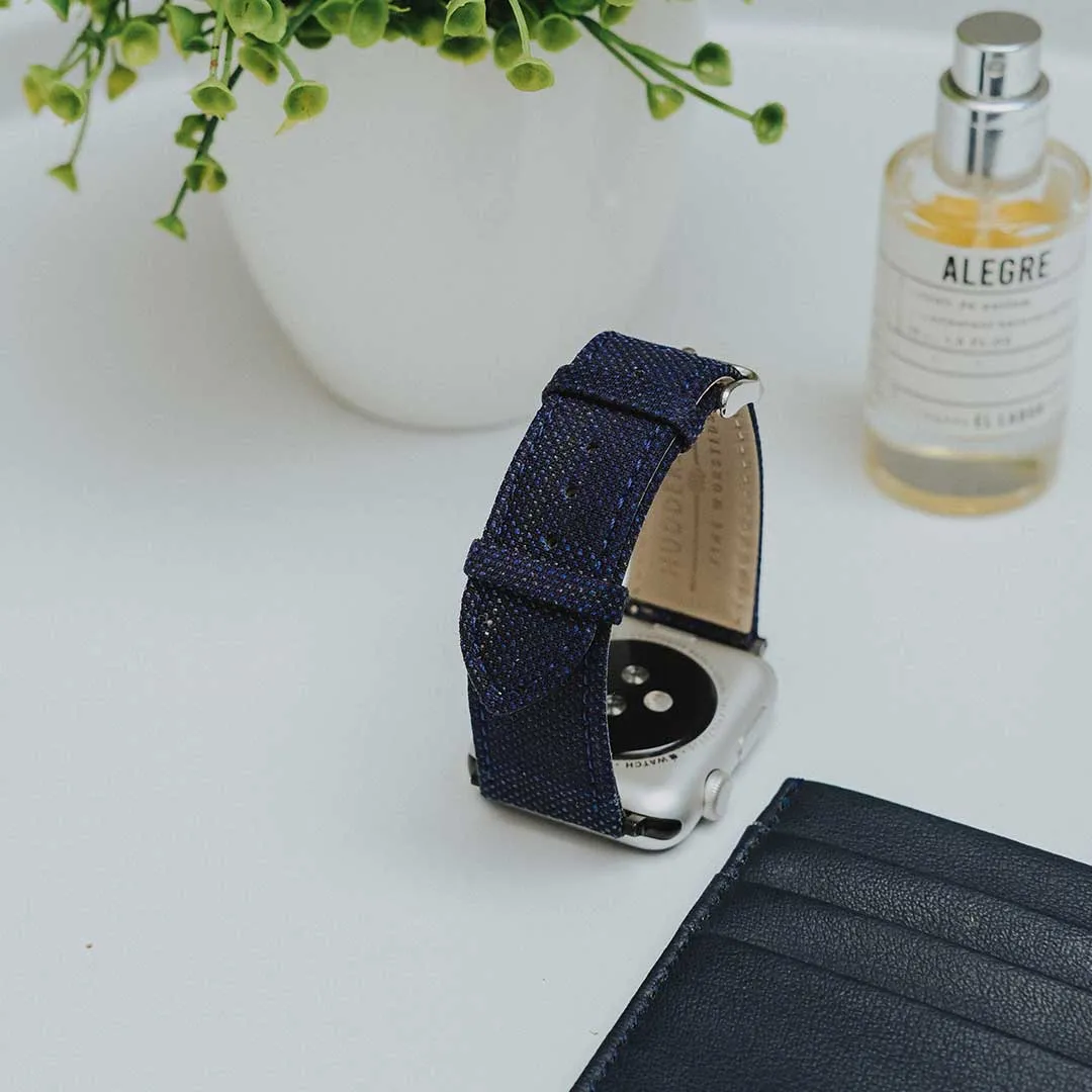 Apple Watch BLUE weave effect w GREEN/LIGHT BLUE WINDOWPANE