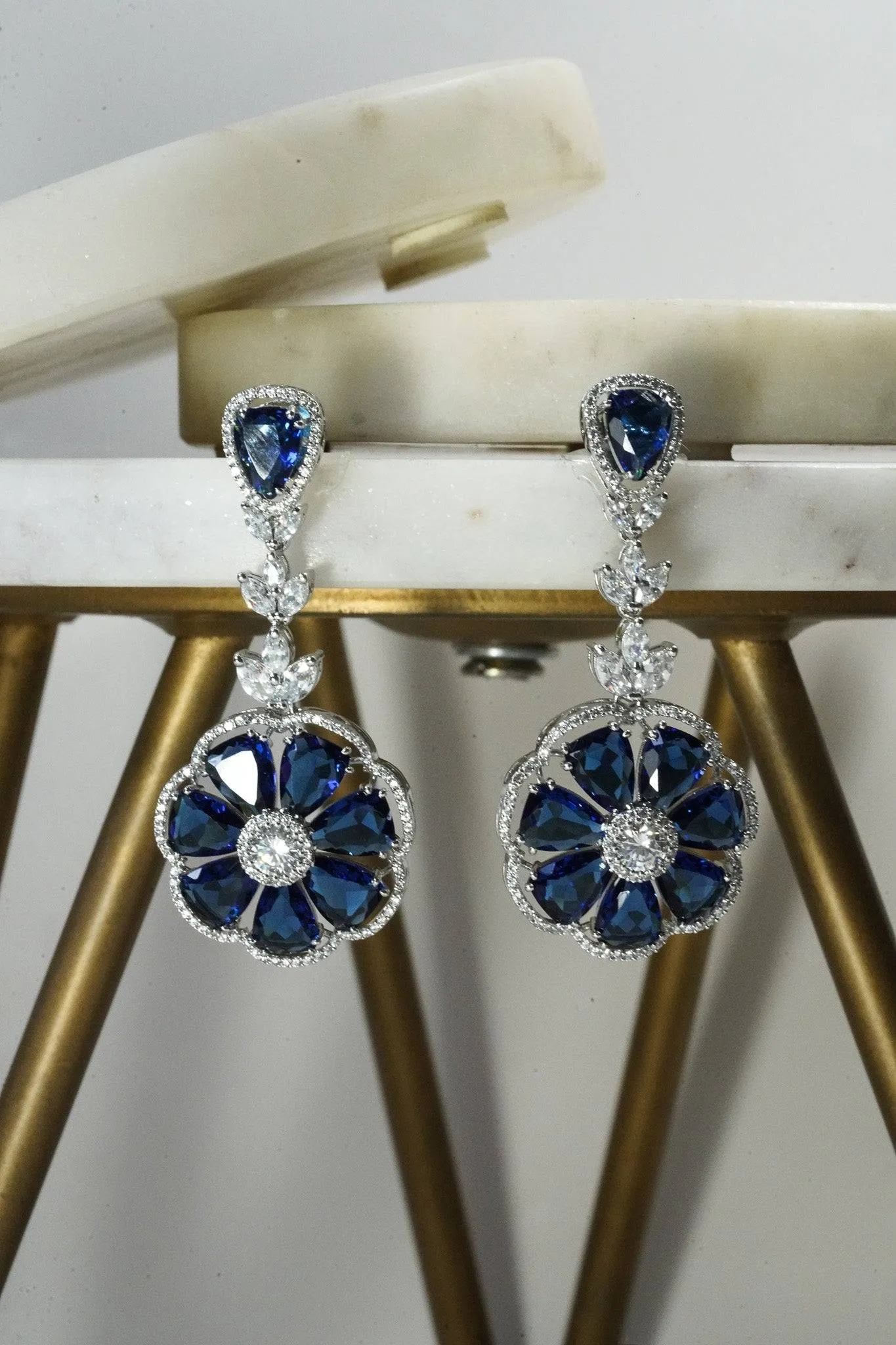 Chahat - Rhodium Plated Floral AD Necklace Set