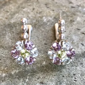Colorful Flower Earrings - Multistone Drop Earrings - Vintage Flower Earrings