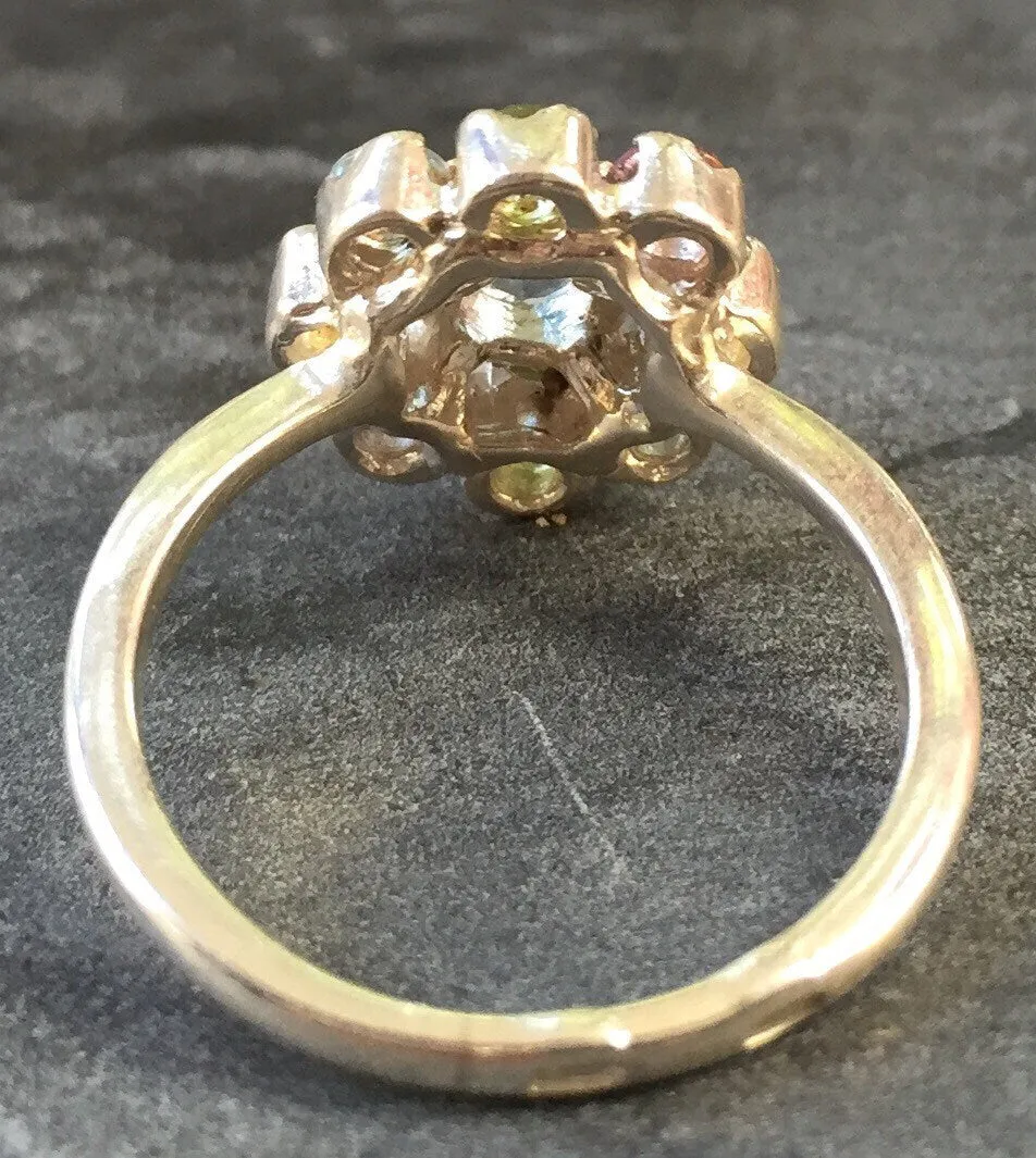 Colorful Flower Ring - Blue Topaz Ring - Multistone Cocktail Ring