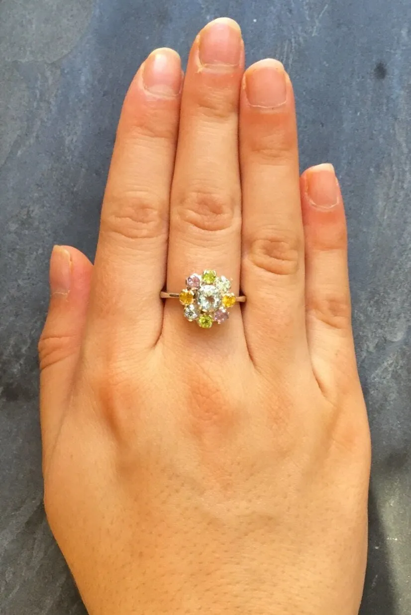 Colorful Flower Ring - Blue Topaz Ring - Multistone Cocktail Ring