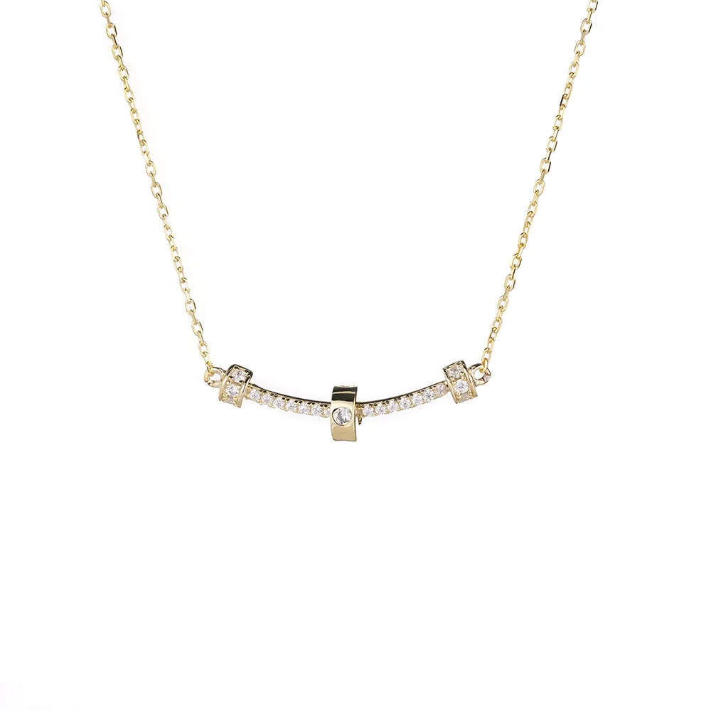 Curved Strip Pendant Zircon Silver Necklace