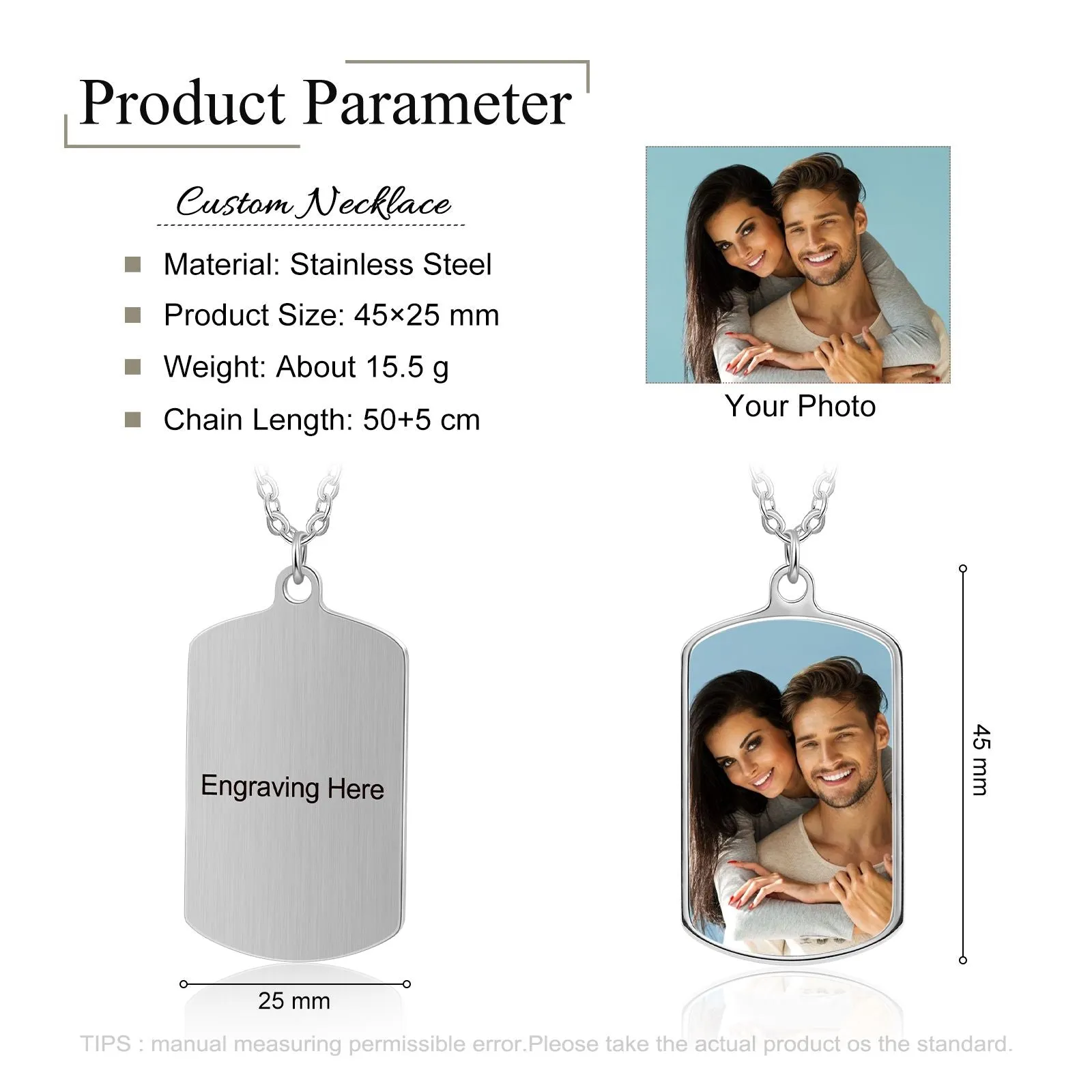 Custom Dog Tag Photo Necklace- Crystal Photo Pendant