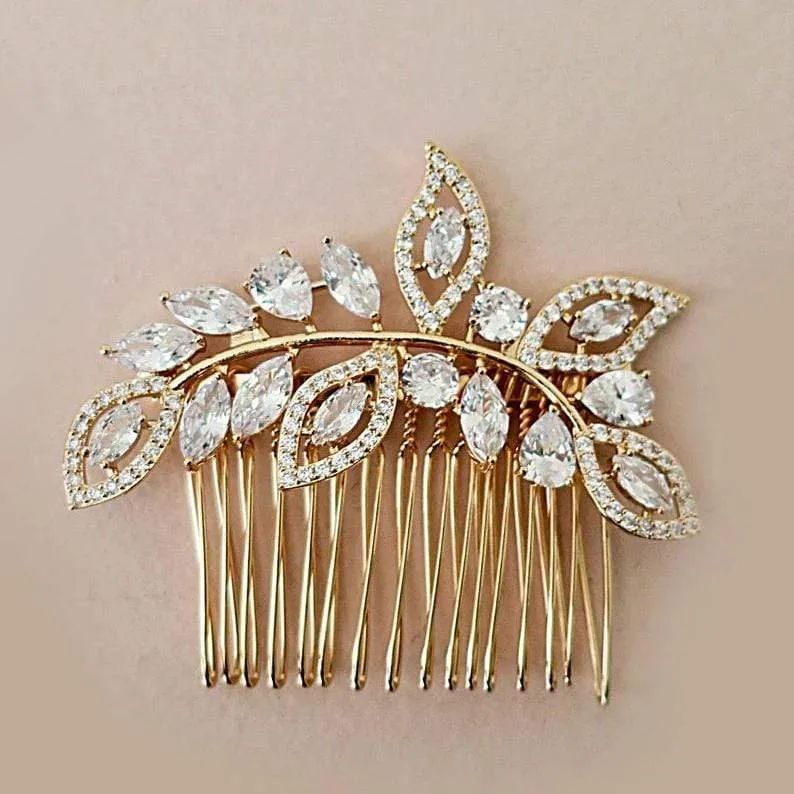 CZ Gold Hair Comb Adara
