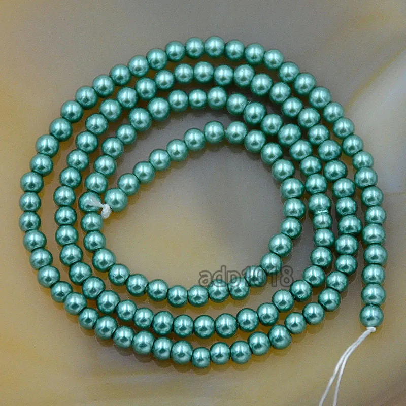 Czech Emerald Satin Luster Glass Pearl Round Beads on a 15.5" Strand