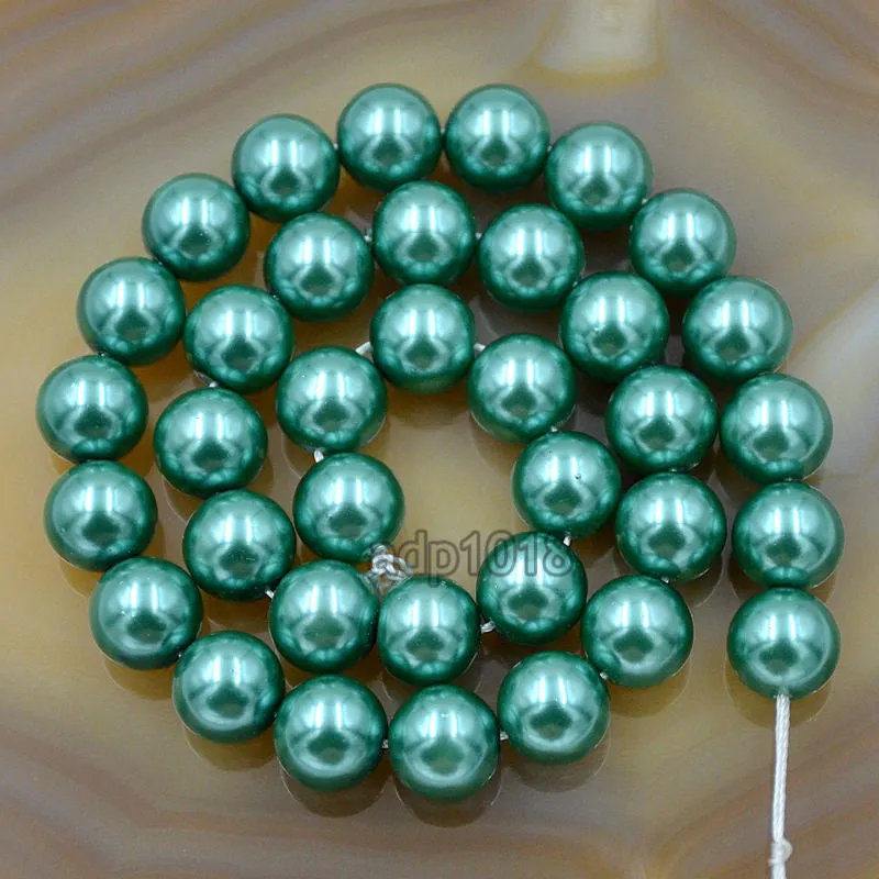 Czech Emerald Satin Luster Glass Pearl Round Beads on a 15.5" Strand