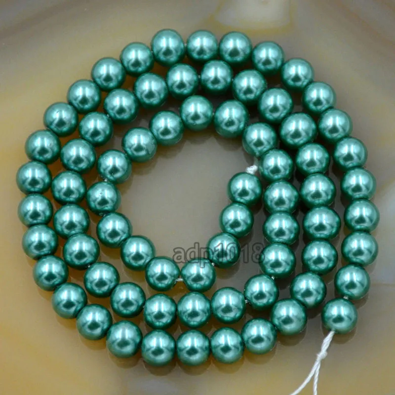 Czech Emerald Satin Luster Glass Pearl Round Beads on a 15.5" Strand
