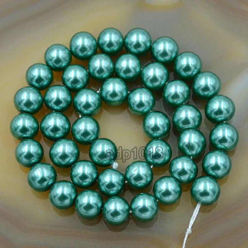 Czech Emerald Satin Luster Glass Pearl Round Beads on a 15.5" Strand