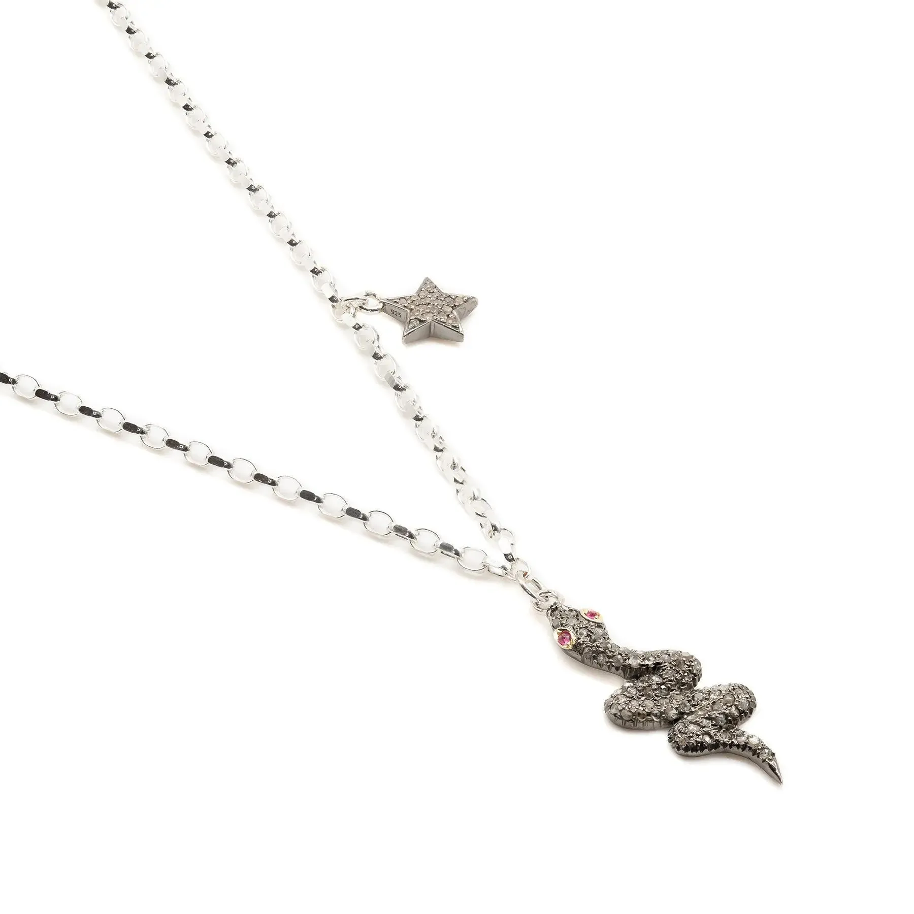 Diamond & Silver Snake & Double-Sided Star Necklace