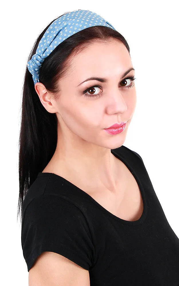 EAHD2034 Light Blue Dot Pattern Denim Headband