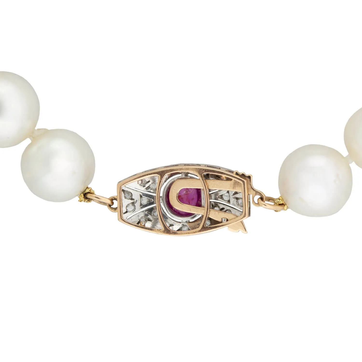 Edwardian South Sea Pearl Necklace with Diamond   Ruby Clasp