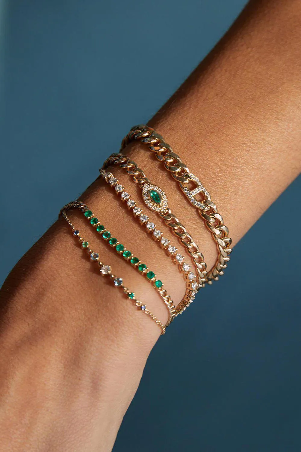 Emerald  Segment Small Curb Chain Tennis Bracelet
