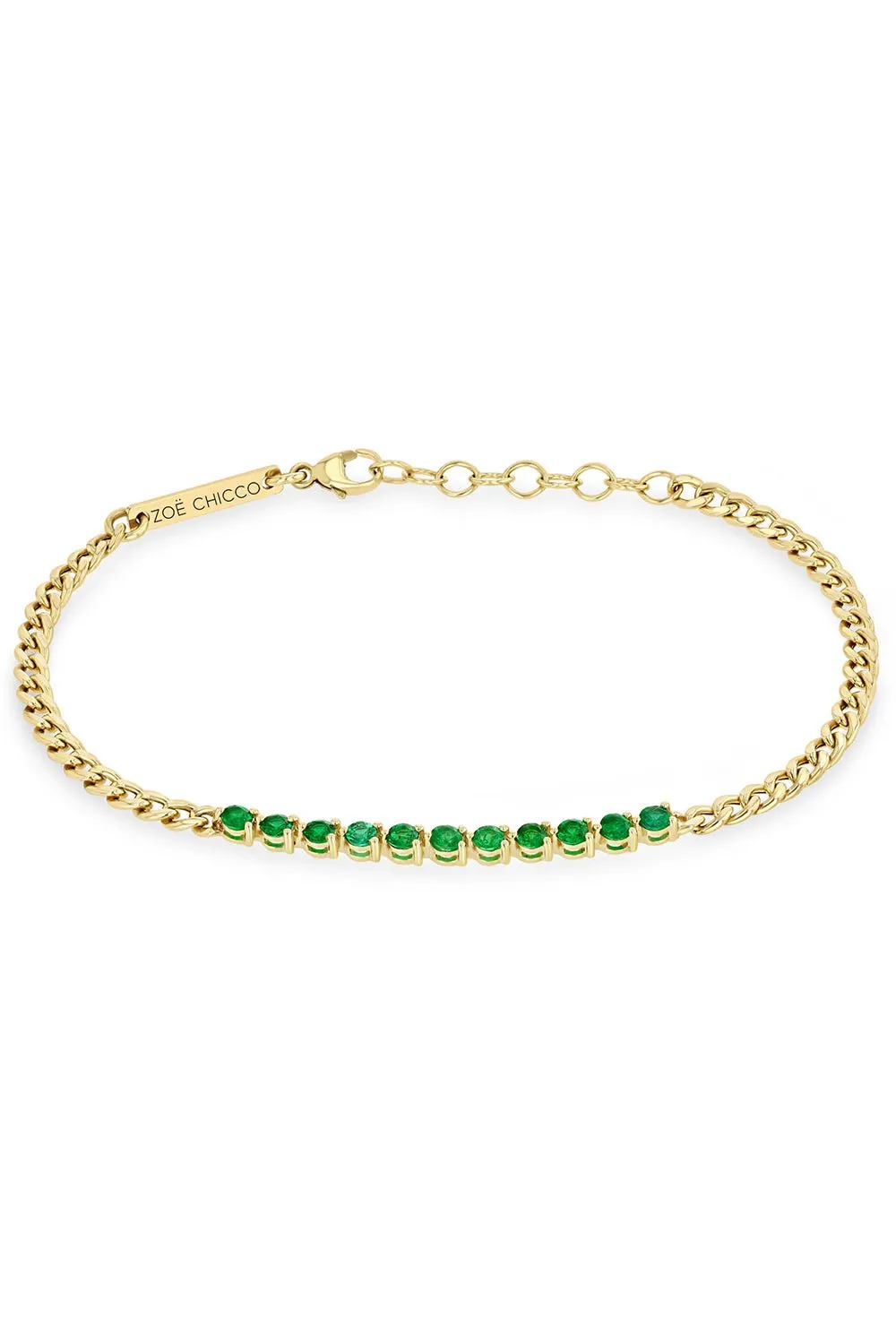 Emerald  Segment Small Curb Chain Tennis Bracelet