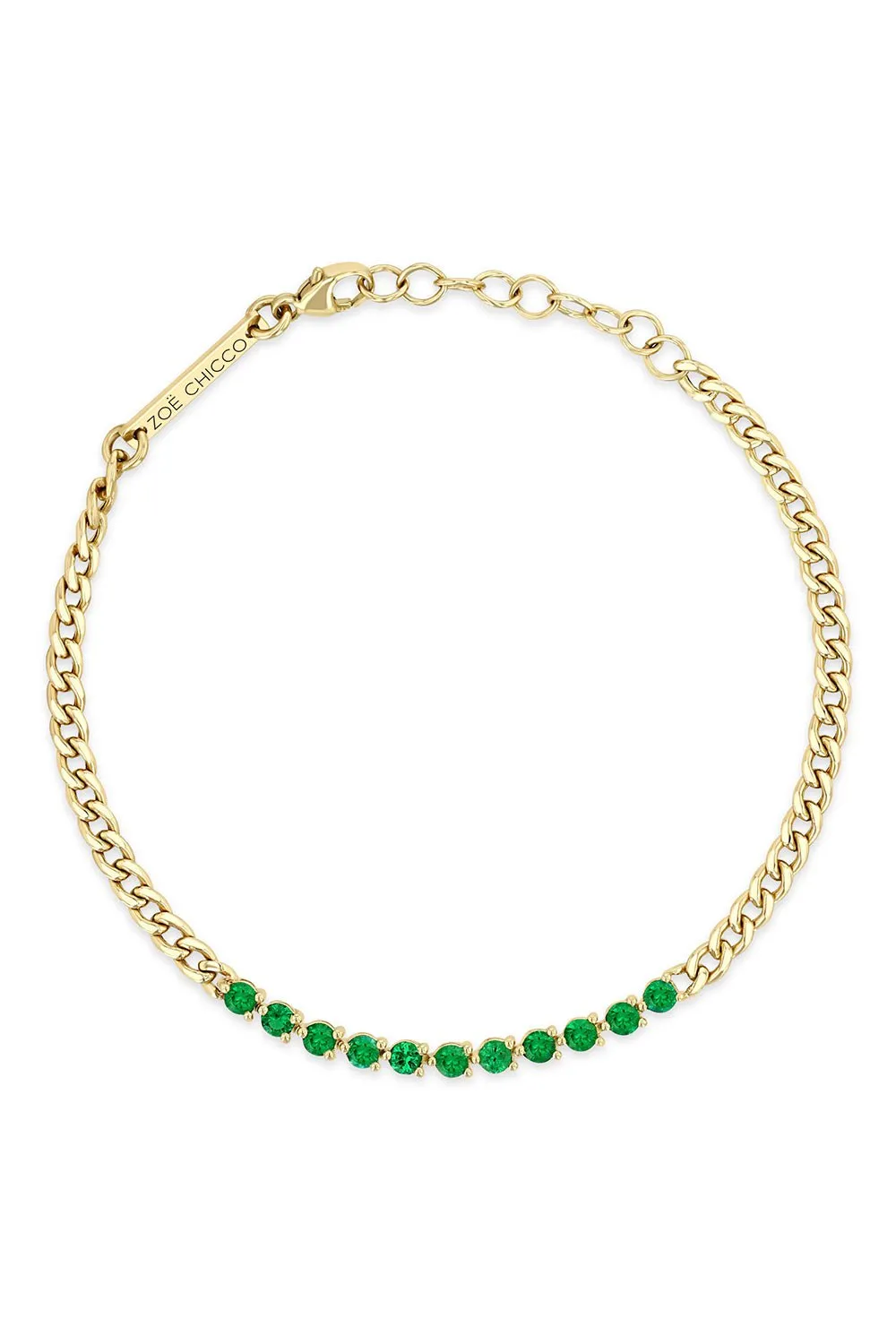 Emerald  Segment Small Curb Chain Tennis Bracelet