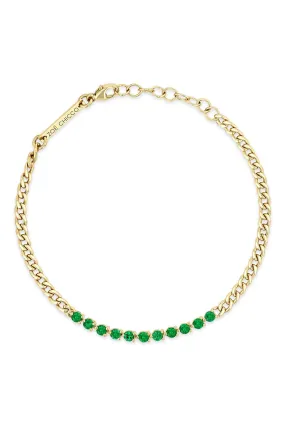 Emerald  Segment Small Curb Chain Tennis Bracelet