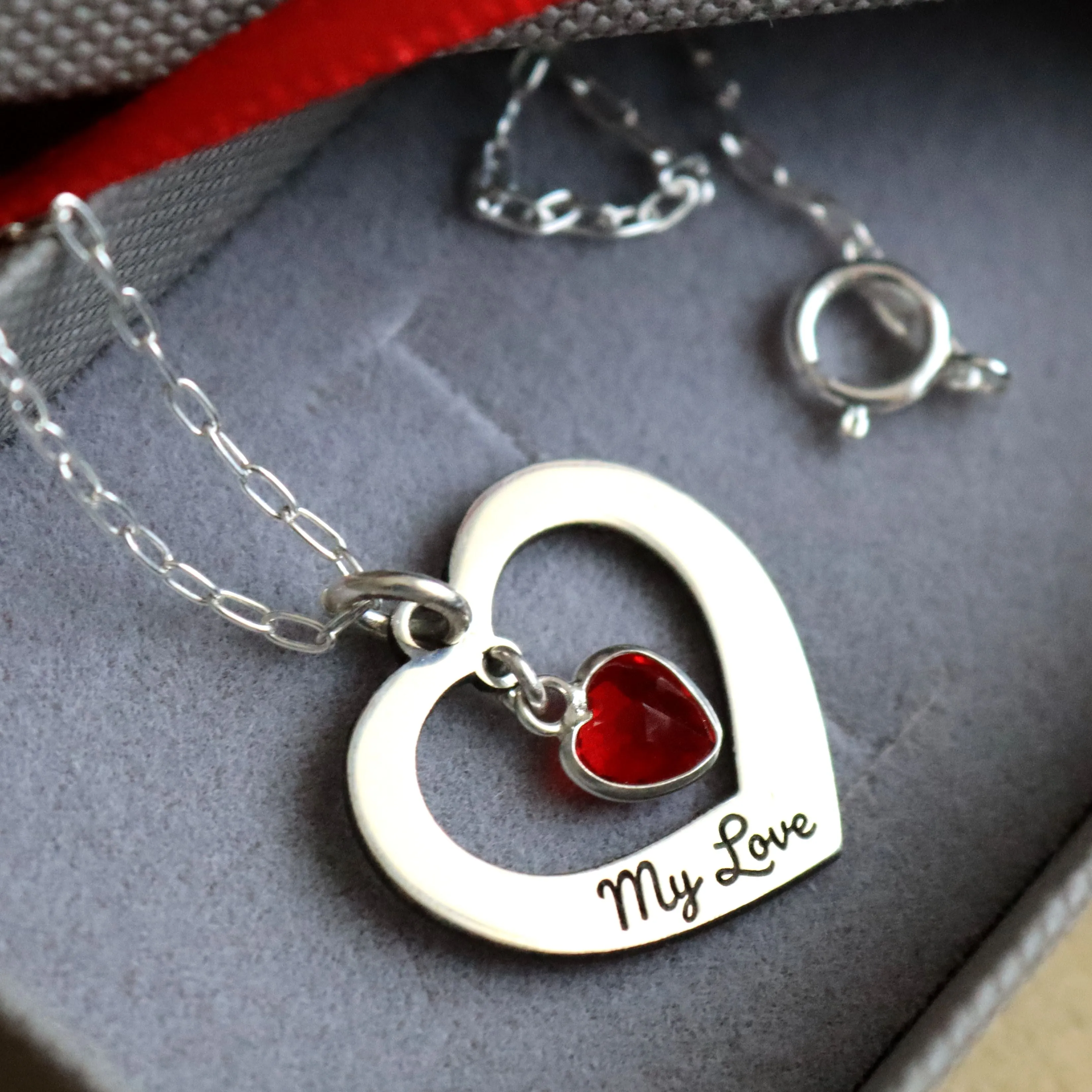 Engraved Heart Necklace - Personalized Love Pendant - Sterling silver Jewelry