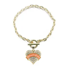 Gold Orange Mom of the Groom Pave Heart Charm Toggle Bracelet