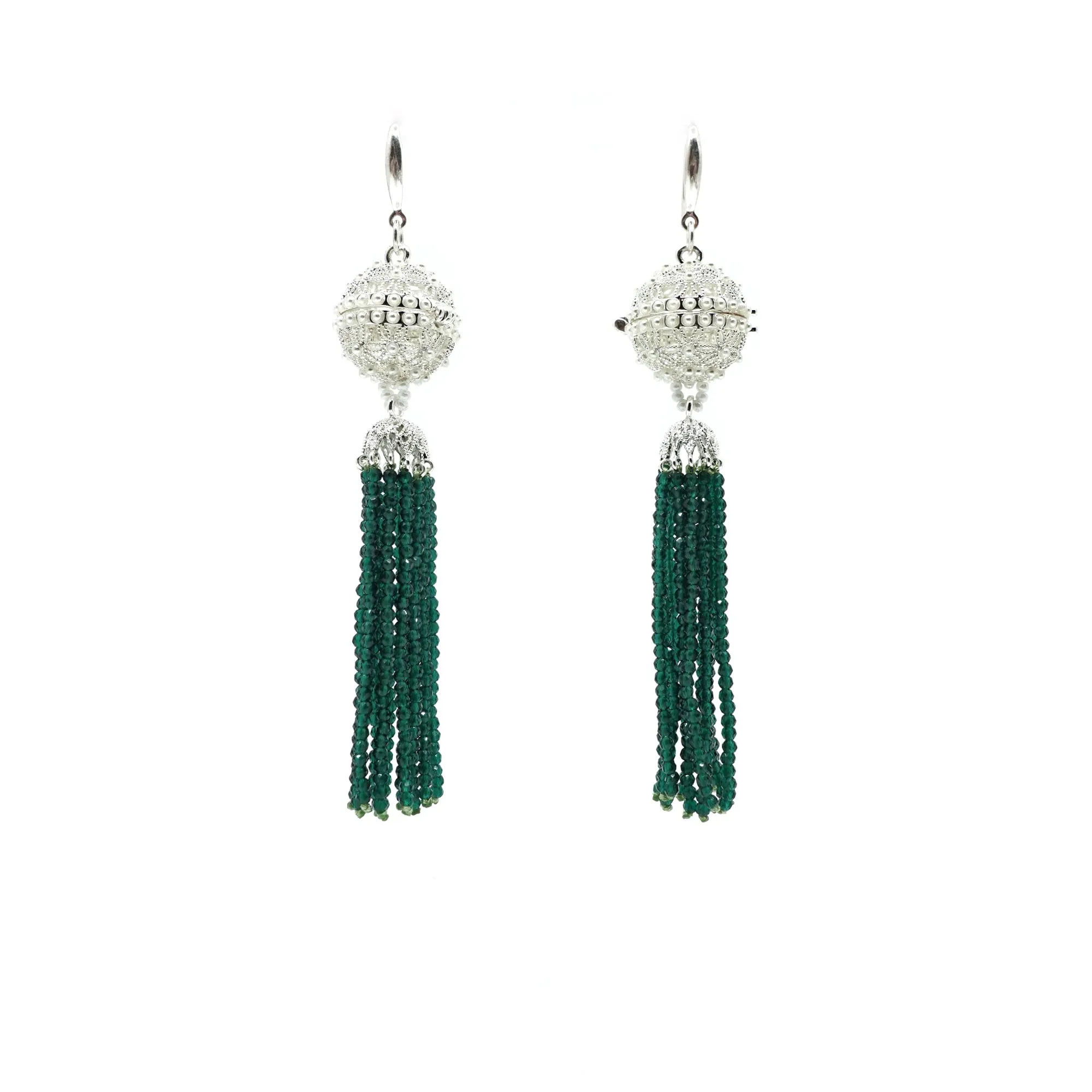 Herbal Locket Crystal Tassel Earrings - Emerald Zirconia