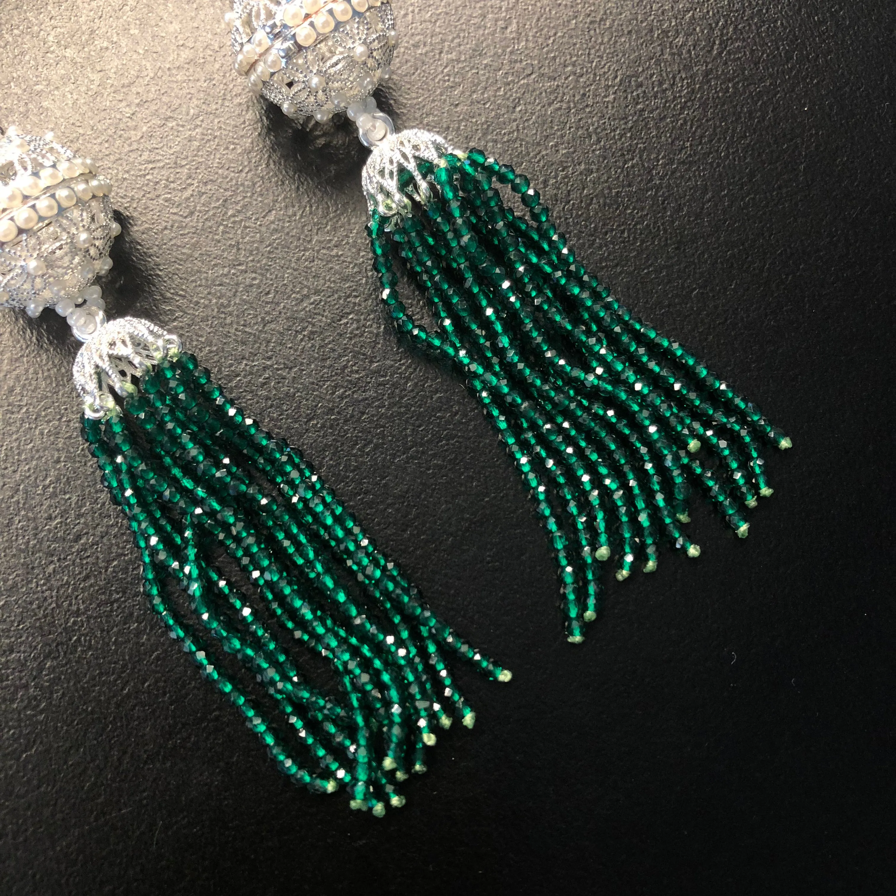 Herbal Locket Crystal Tassel Earrings - Emerald Zirconia