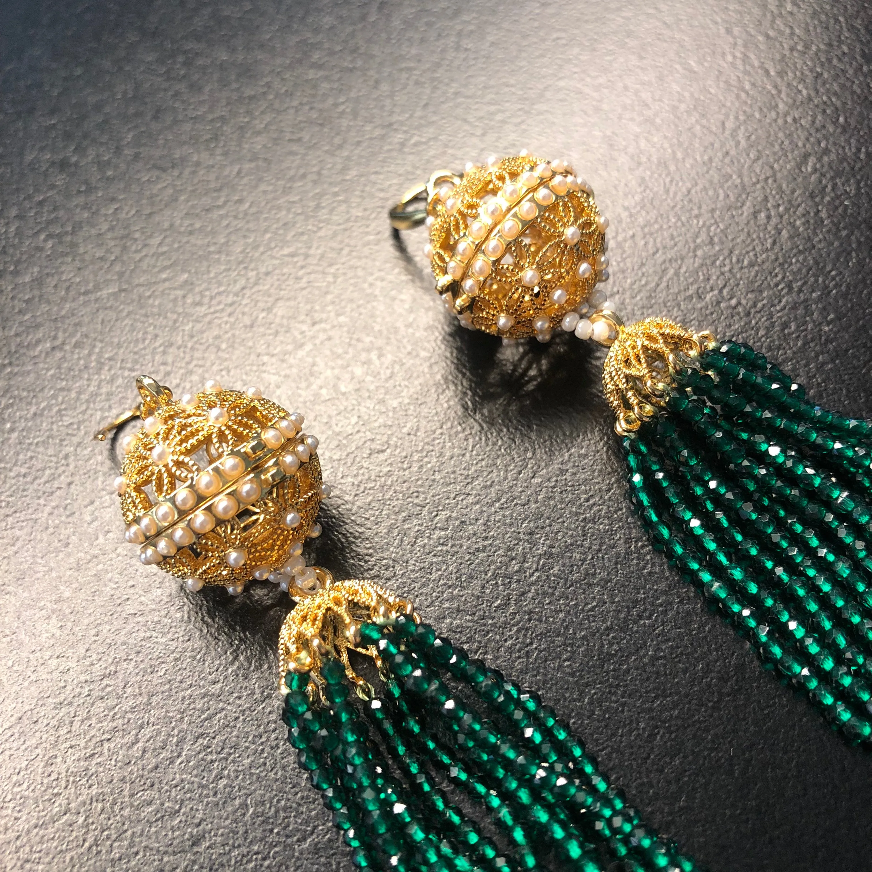 Herbal Locket Crystal Tassel Earrings - Emerald Zirconia