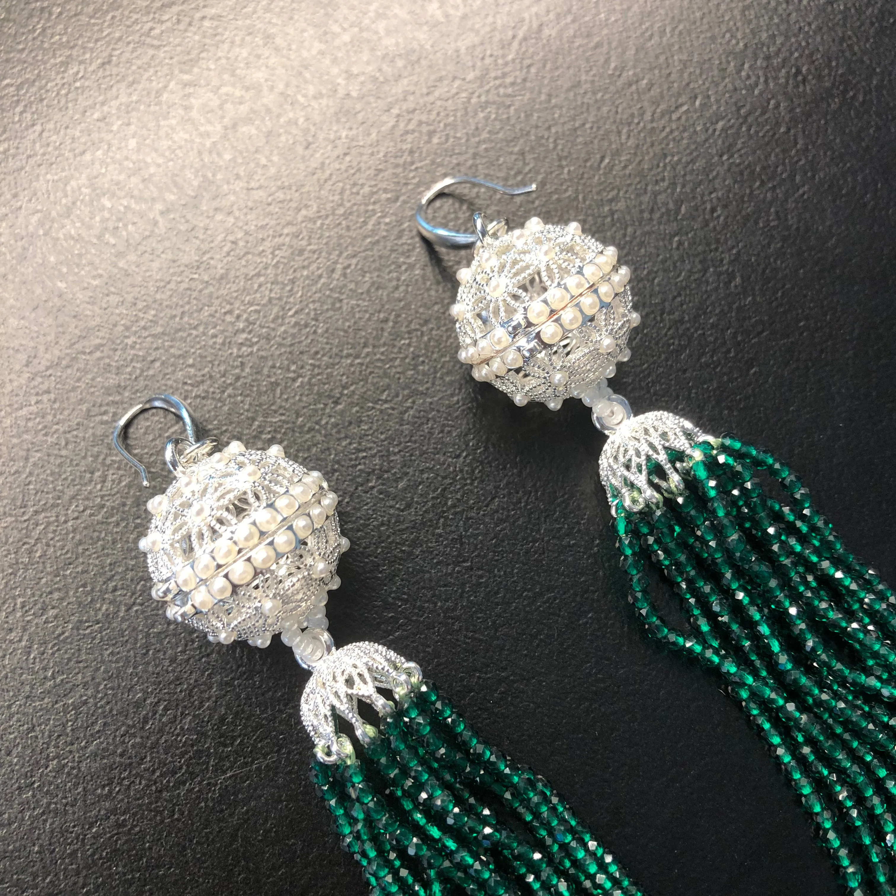 Herbal Locket Crystal Tassel Earrings - Emerald Zirconia