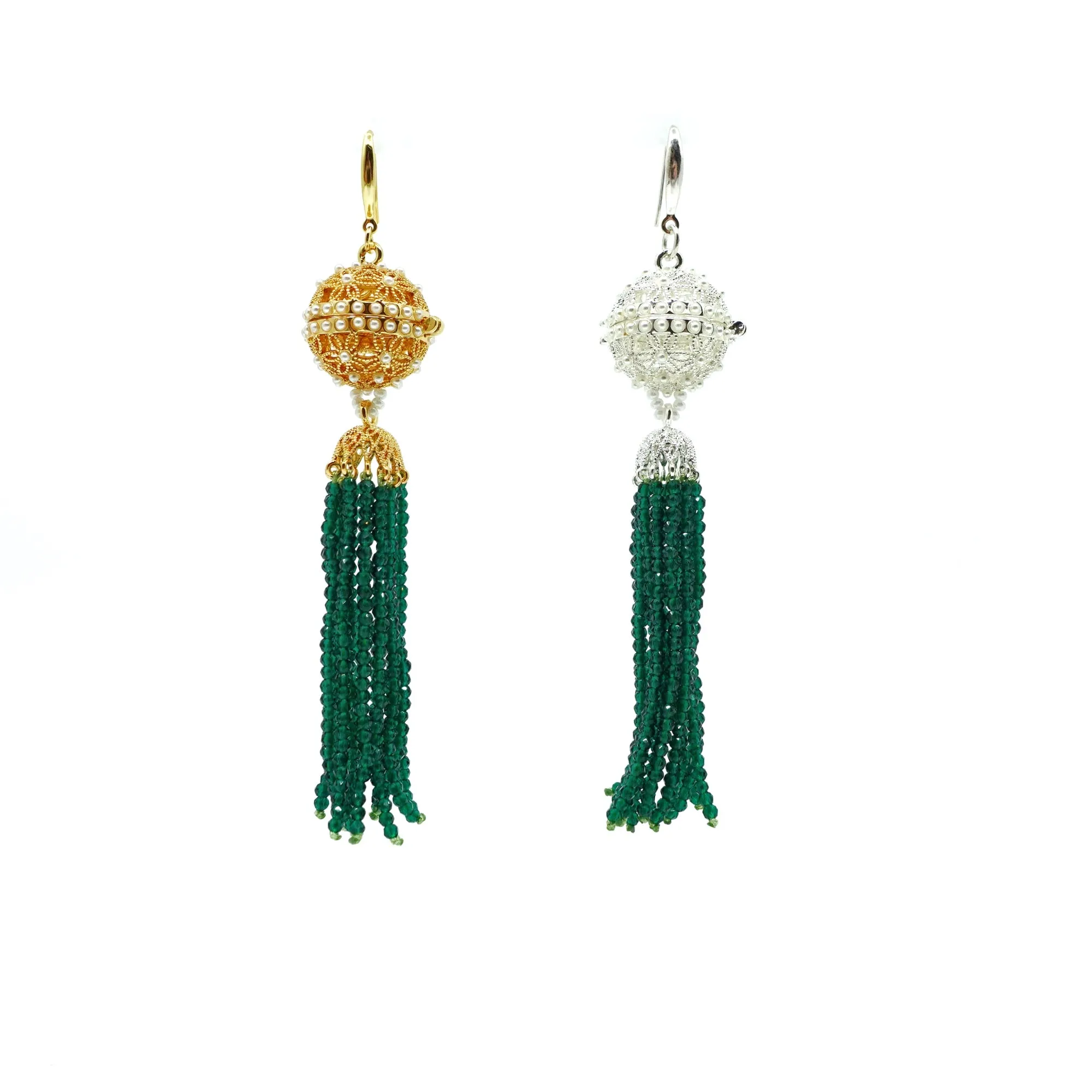 Herbal Locket Crystal Tassel Earrings - Emerald Zirconia