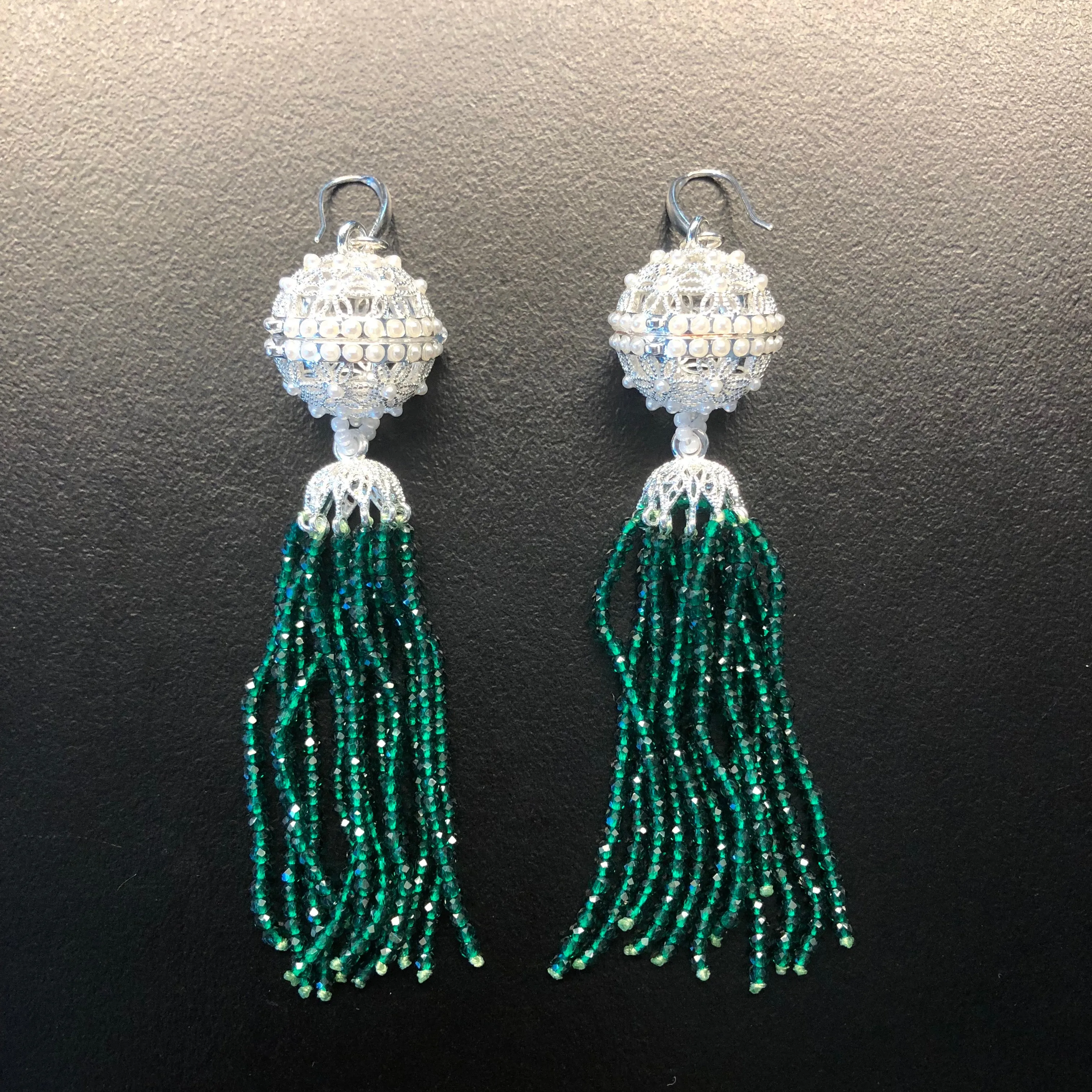 Herbal Locket Crystal Tassel Earrings - Emerald Zirconia
