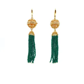 Herbal Locket Crystal Tassel Earrings - Emerald Zirconia