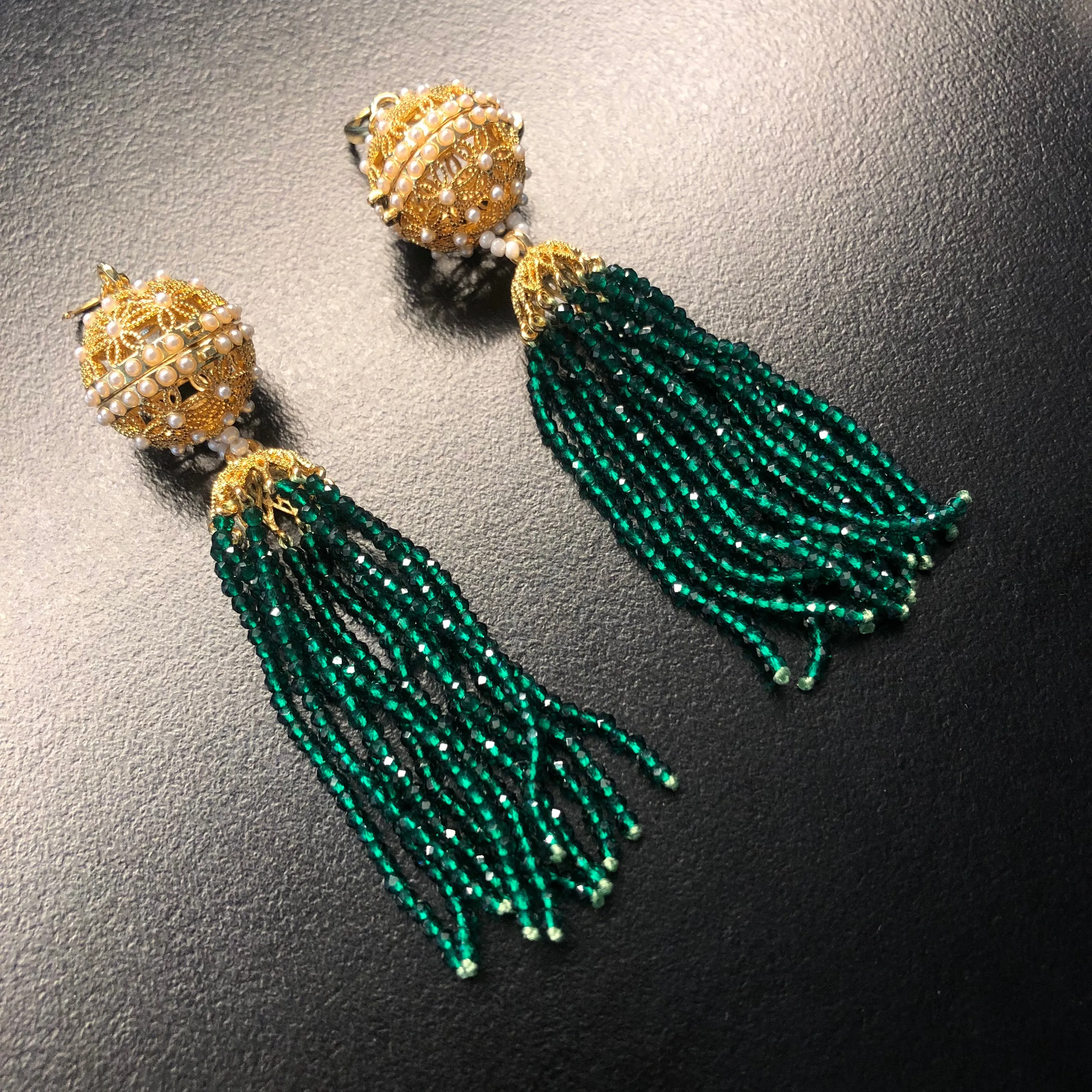Herbal Locket Crystal Tassel Earrings - Emerald Zirconia