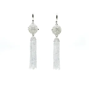 Herbal Locket Crystal Tassel Earrings - White Zirconia