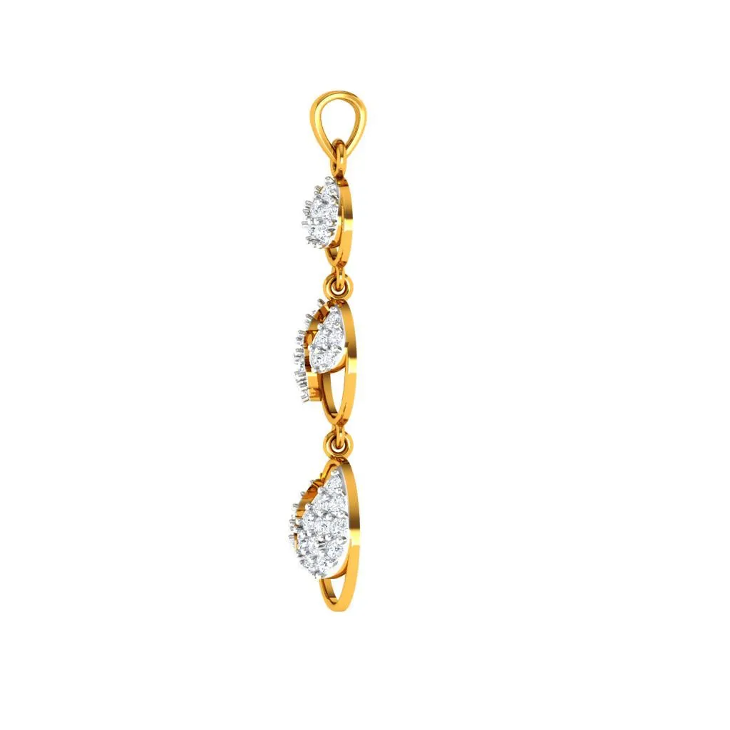 Imperative Diamond Embedded Tri-ringed Design 18KT Gold Pendant
