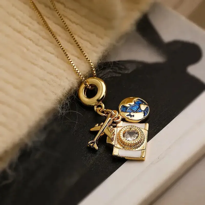 Jet Setter 18K Gold Plated Pendant Charm Necklace