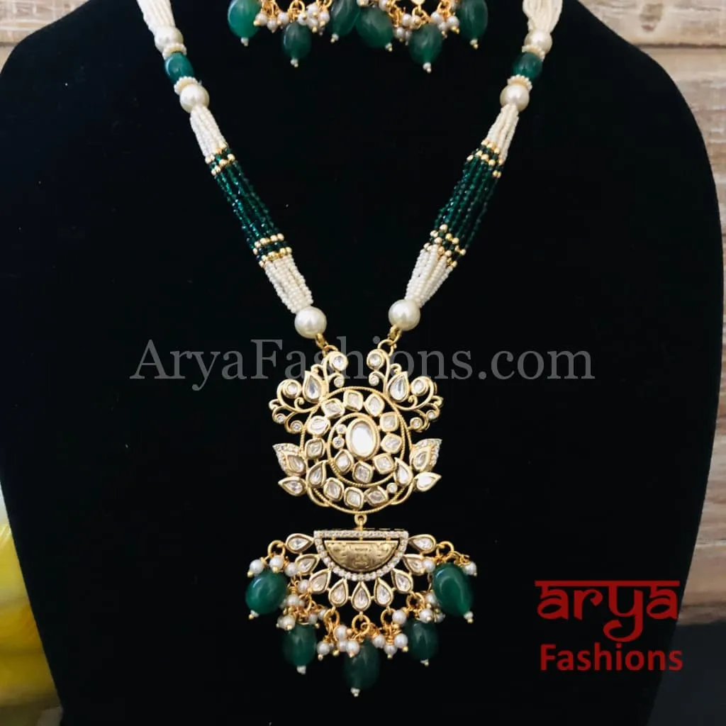 Kiara Long Pacchi Kundan Ruby Statement Necklace/ Rajwadi Kundan Necklace