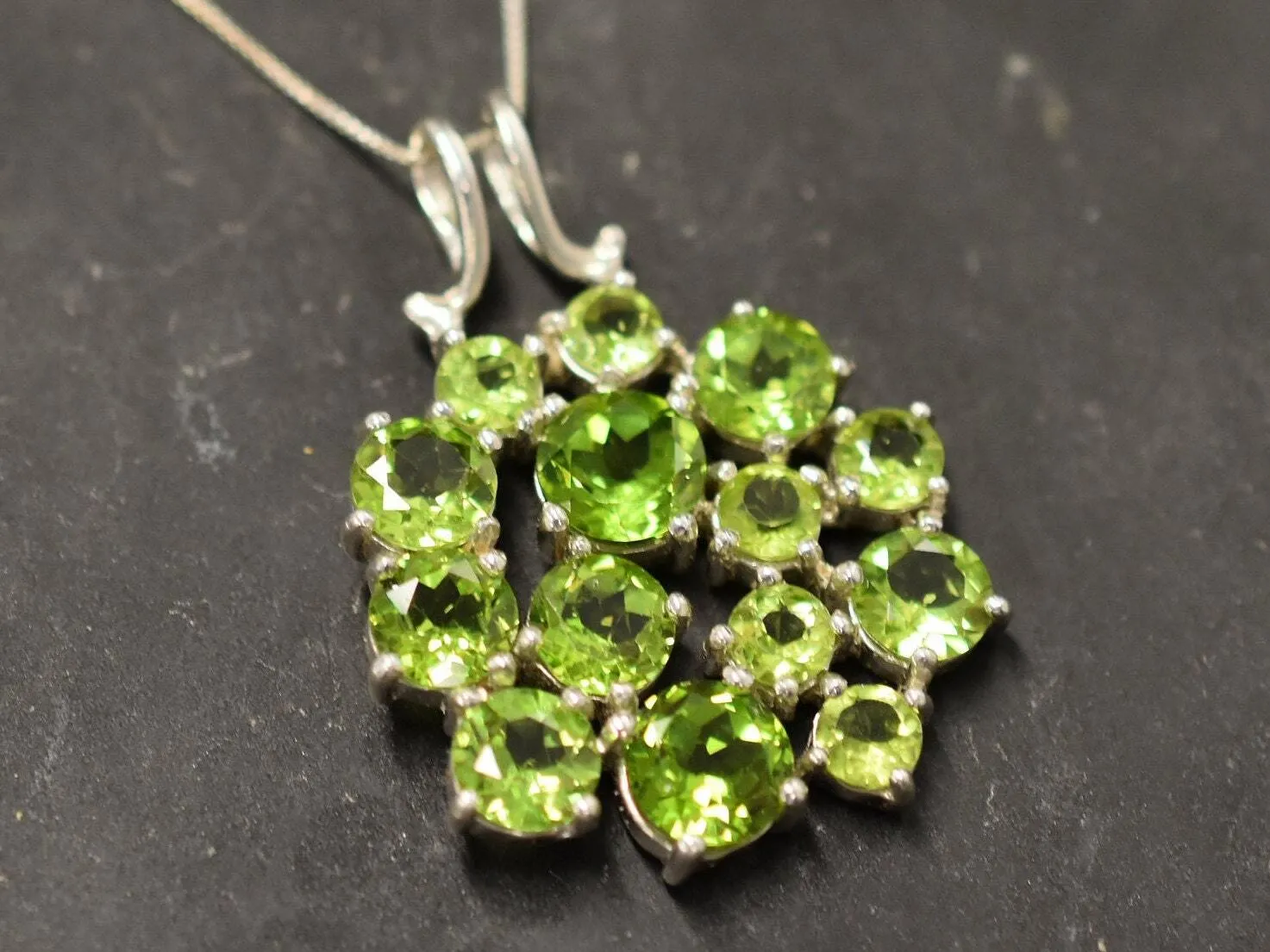 Large Peridot Pendant - Green Flower Necklace - Peridot Statement Necklace
