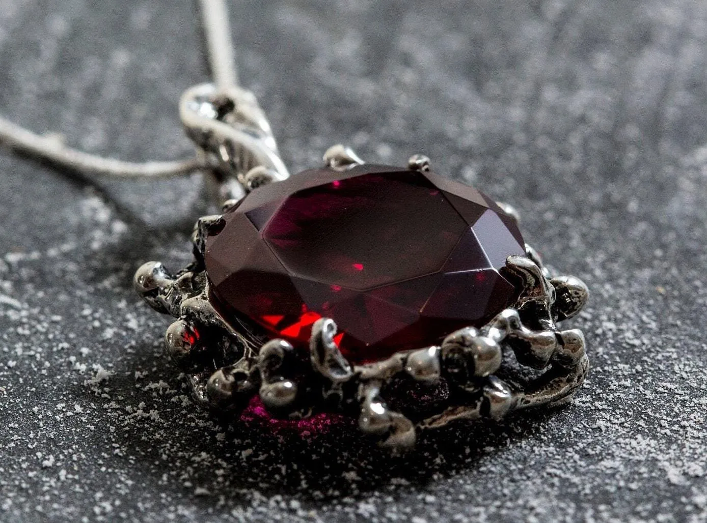 Large Ruby Necklace - Round Ruby Necklace - Vintage Ruby Pendant