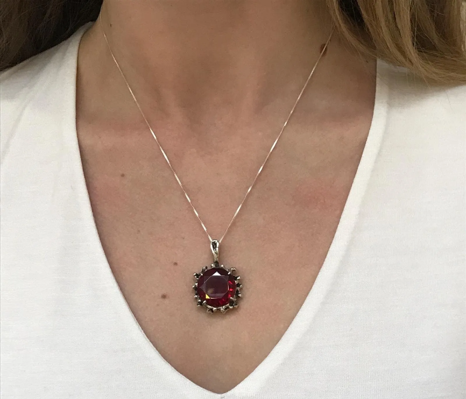Large Ruby Necklace - Round Ruby Necklace - Vintage Ruby Pendant