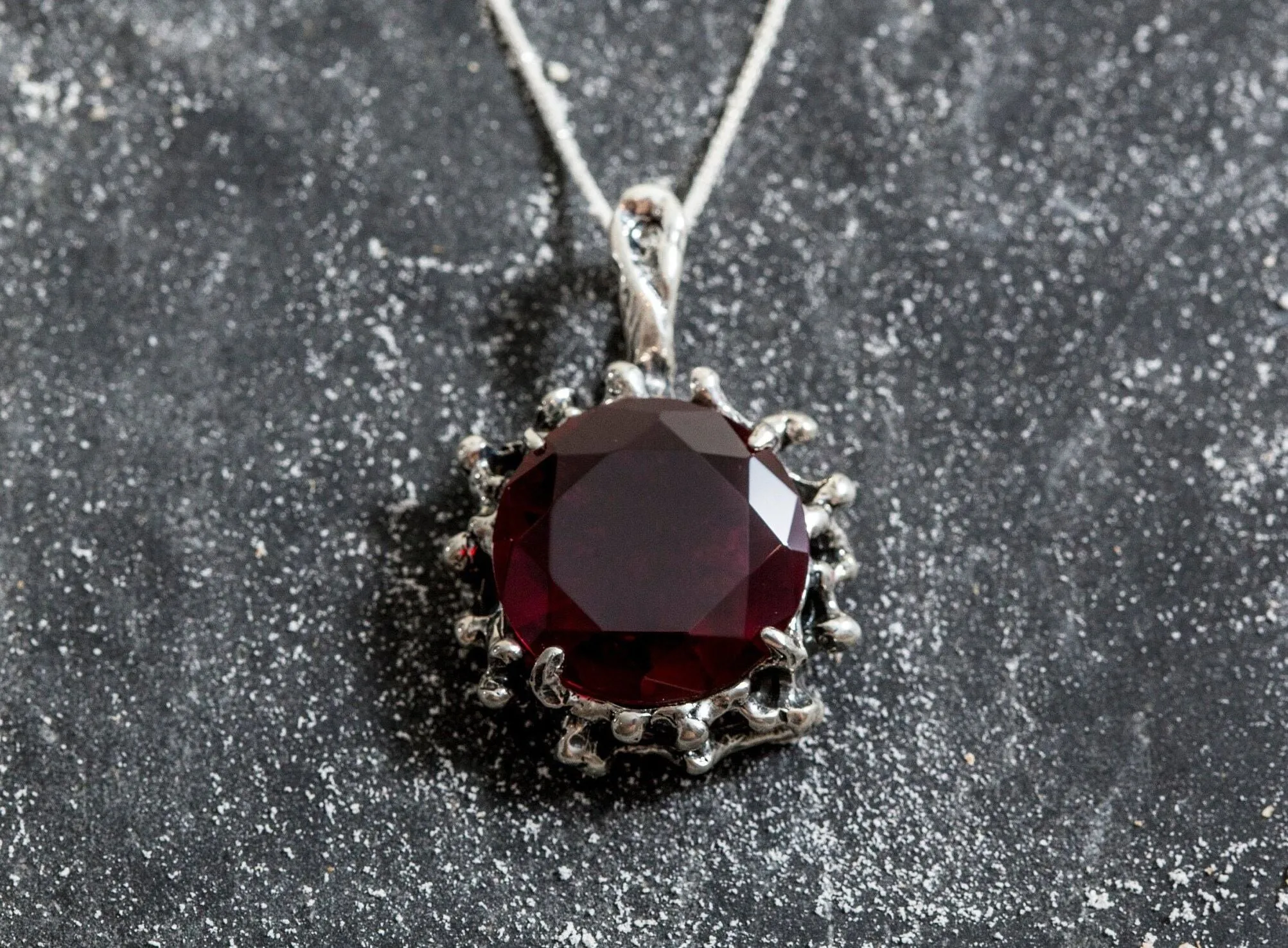 Large Ruby Necklace - Round Ruby Necklace - Vintage Ruby Pendant