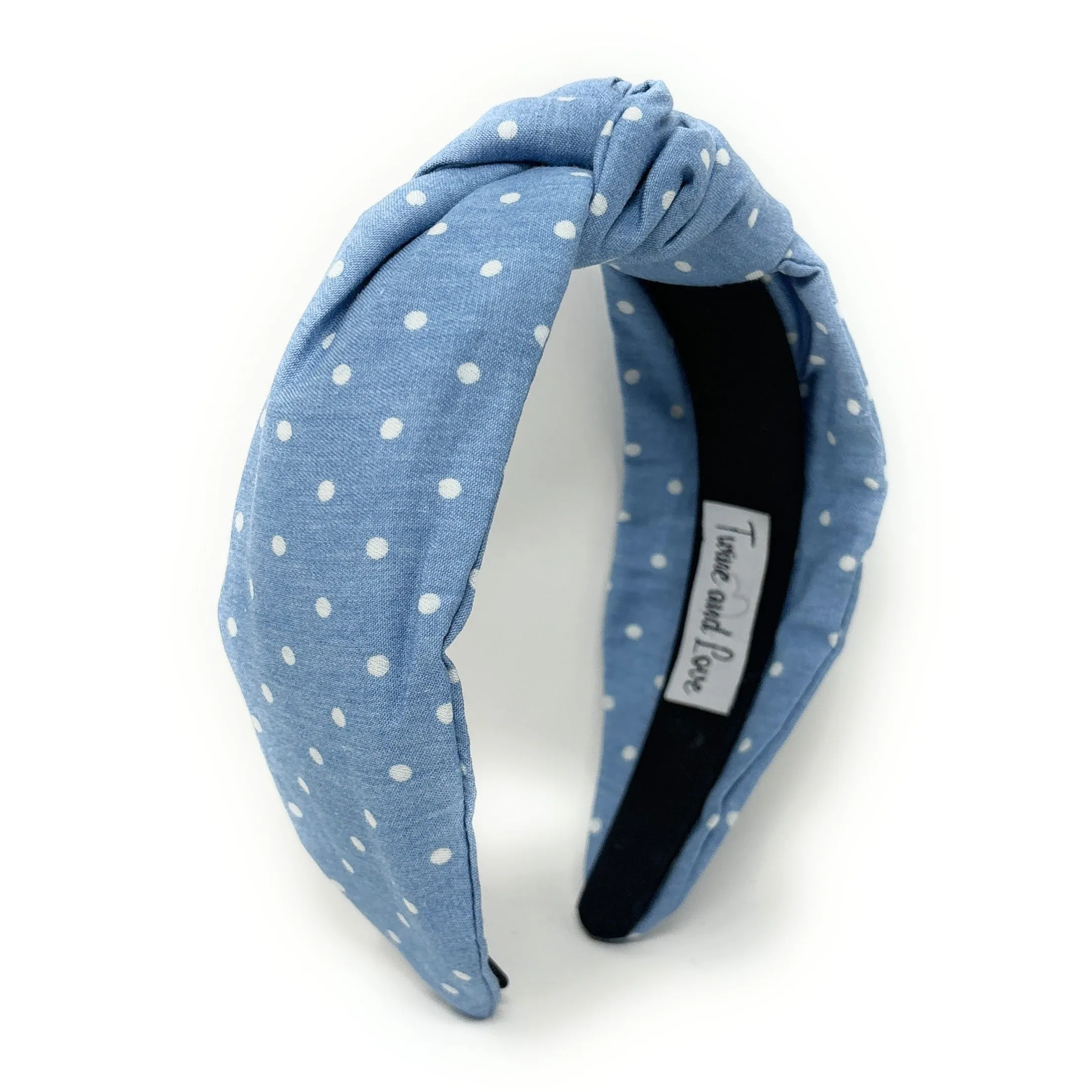 Light Blue Polka Denim Knot Headband
