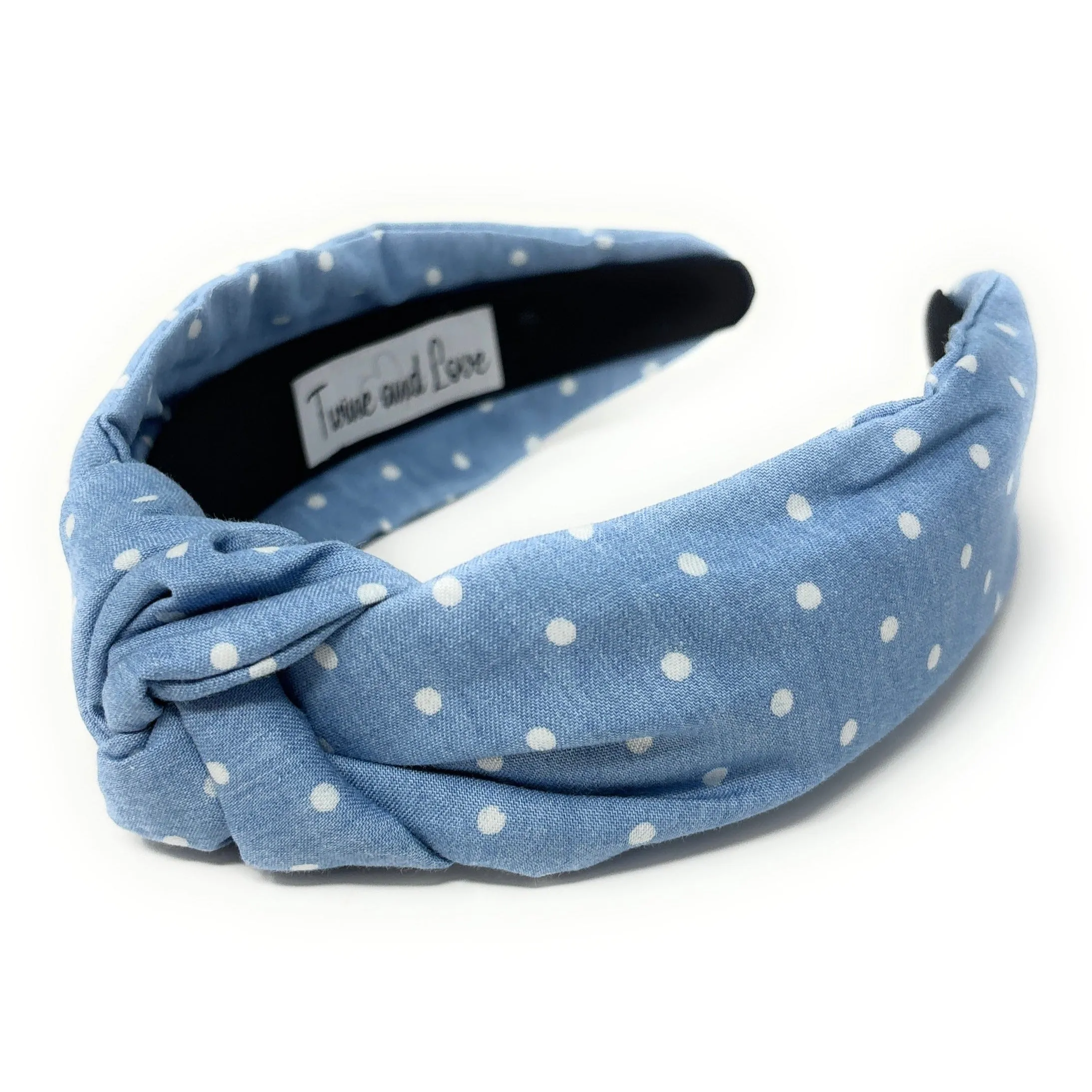 Light Blue Polka Denim Knot Headband
