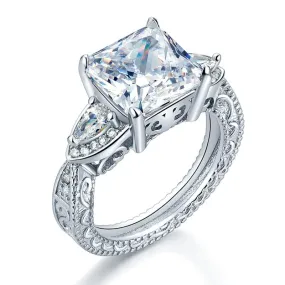 Luxury 925 Sterling Silver Wedding Engagement Ring Vintage 4 Ct Simulated Diamond